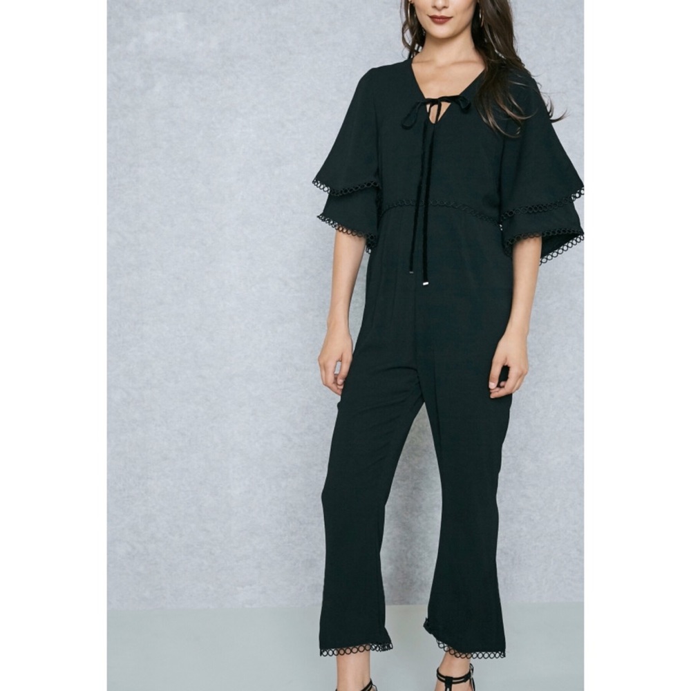 FOXIEDOX NWT Embroidered Black Jumpsuit Velvet Tie